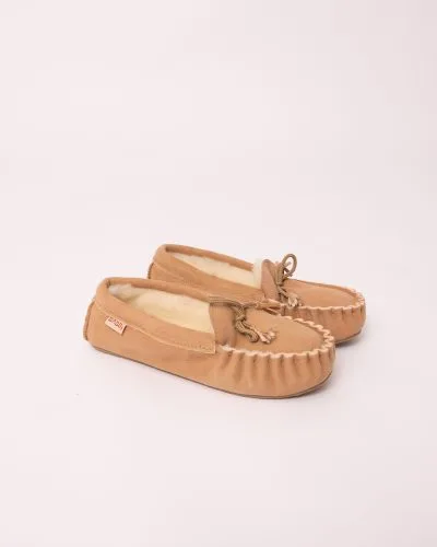 Semskede tøfler med saueskinnsfôr, beige