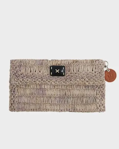 Clutch i raffia, lysegrå