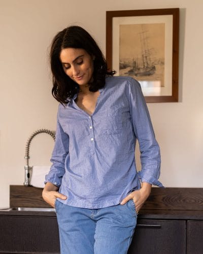 India skjorte, mellomblå lett børstet bomull