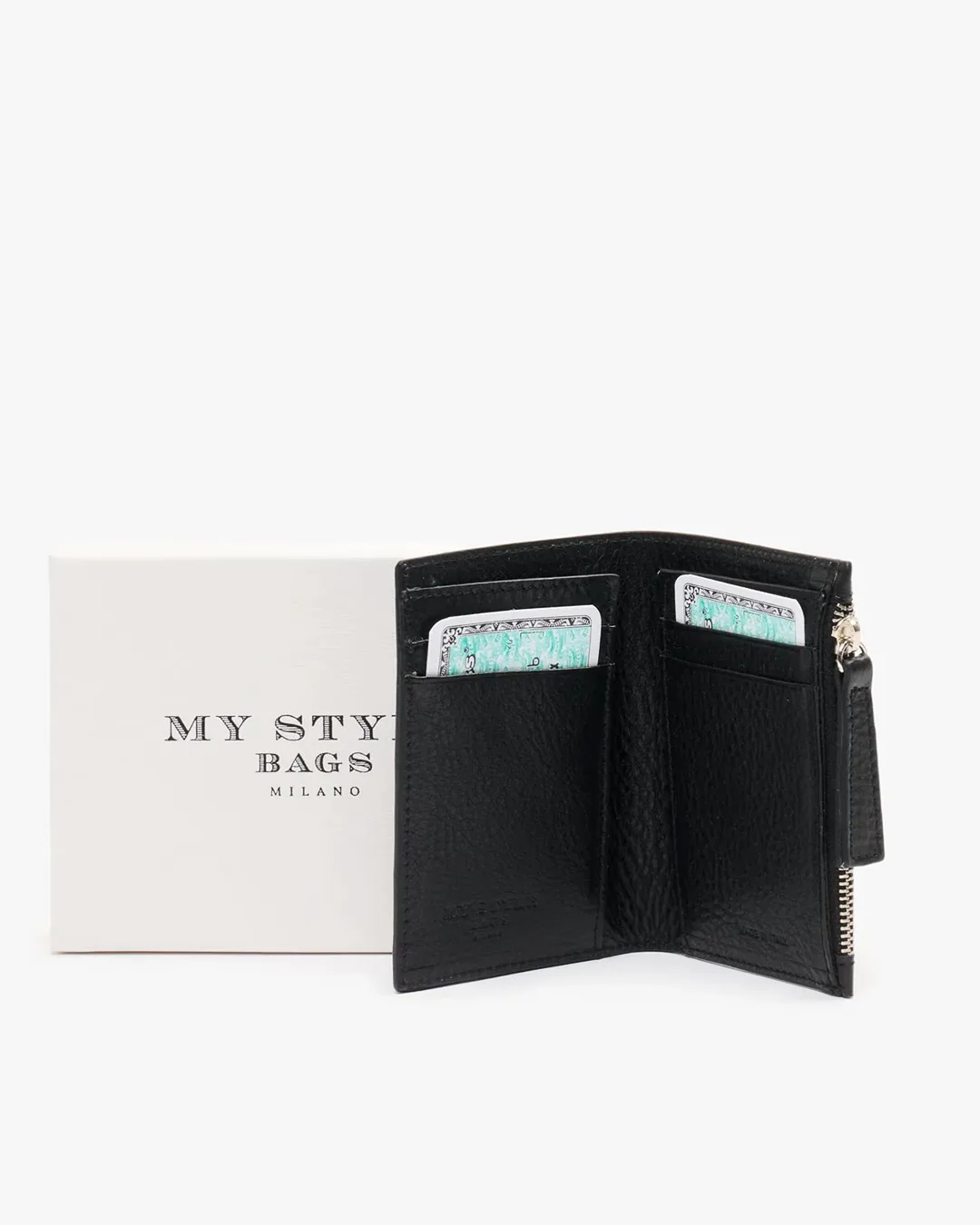 Kort- og myntholder - Sort Skinn - Bilde 2