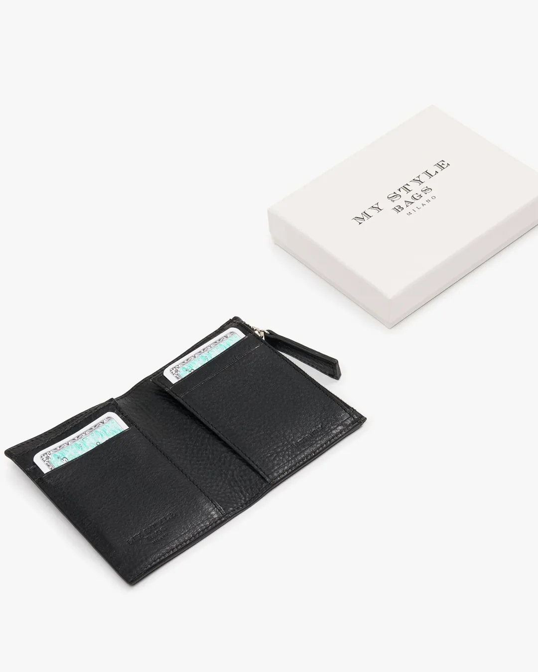 Kort- og myntholder - Sort Skinn - Bilde 4