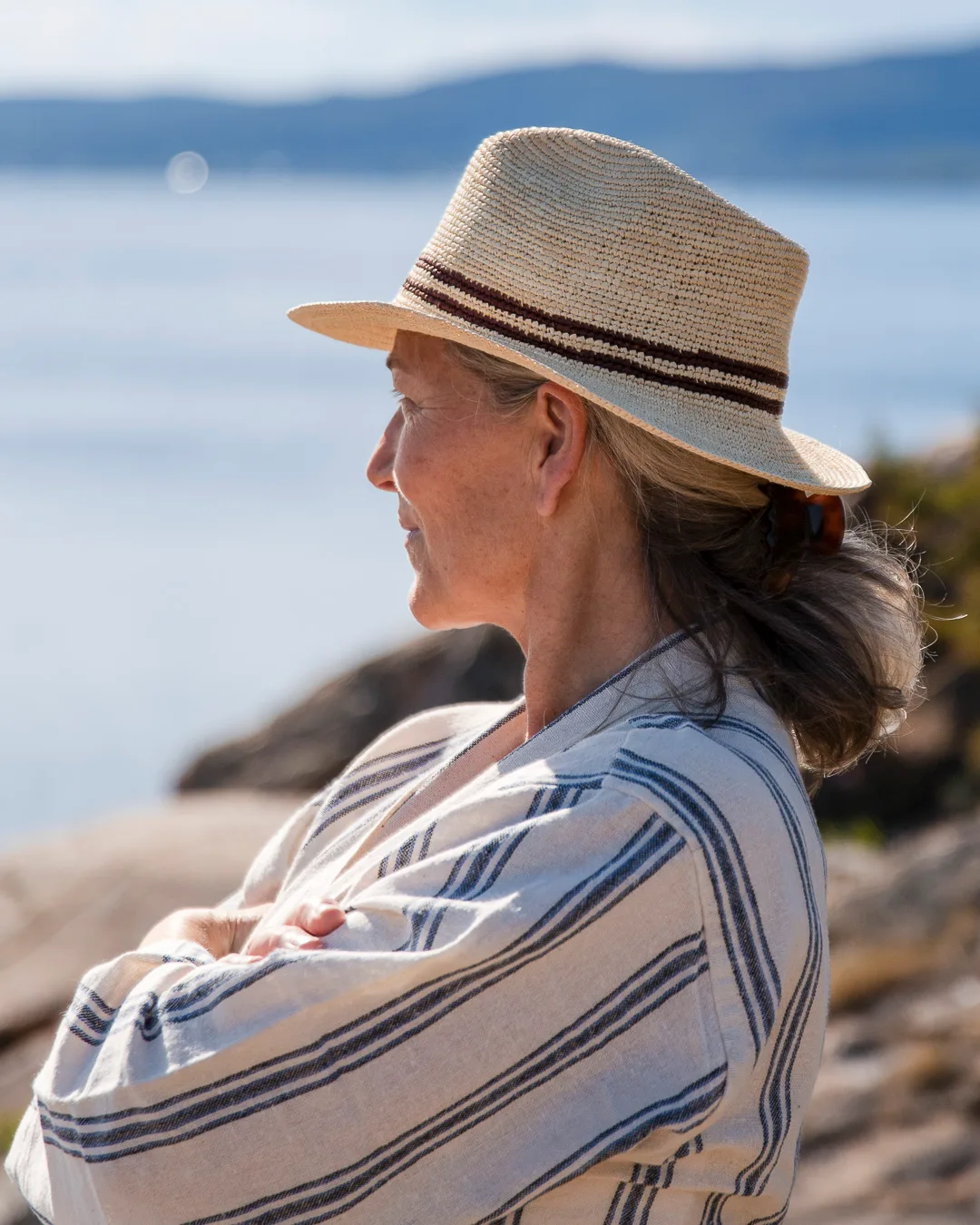 Hatt - Raffia Brune Striper - Bilde 3